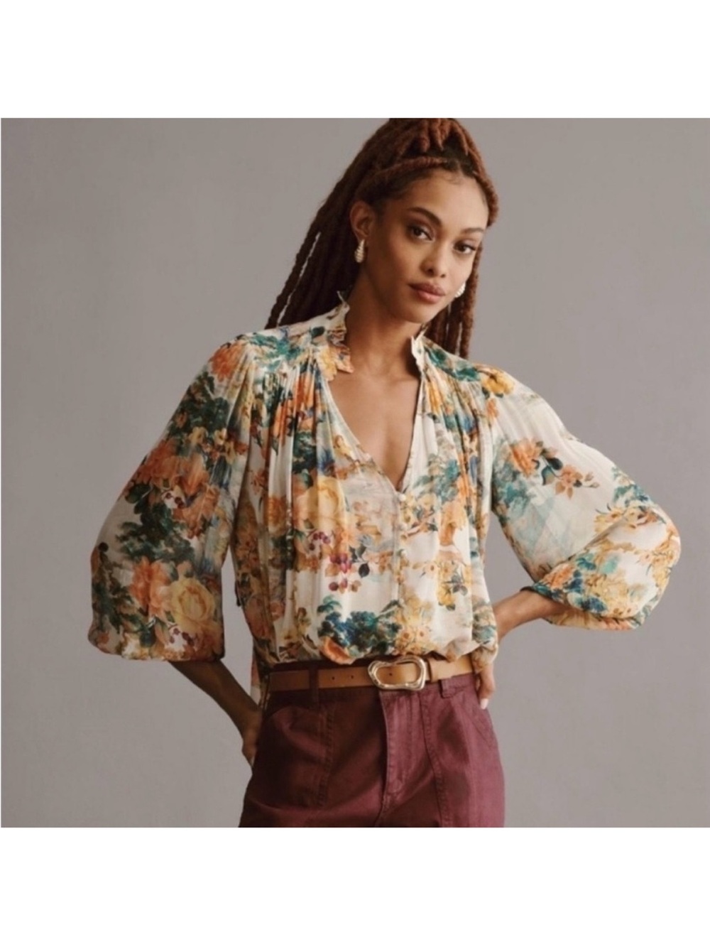 Anthropologie Button Front Balloon sleeve blouse NWT